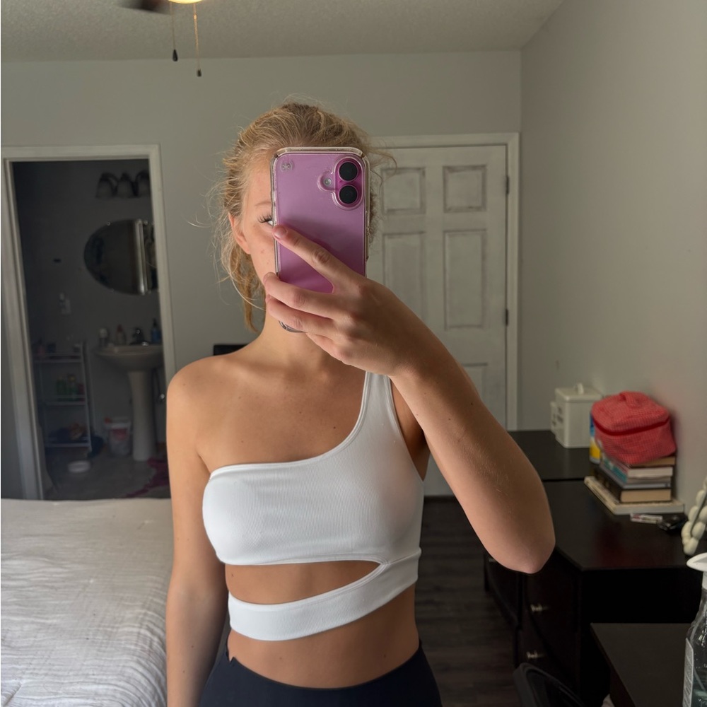 White One-Shoulder Cutout Top